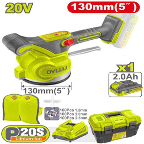 Ventouse Vibrante de carrelage sans fil 20V avec protège-genoux et mallette en plastique DTTVM1D125 Dyllu