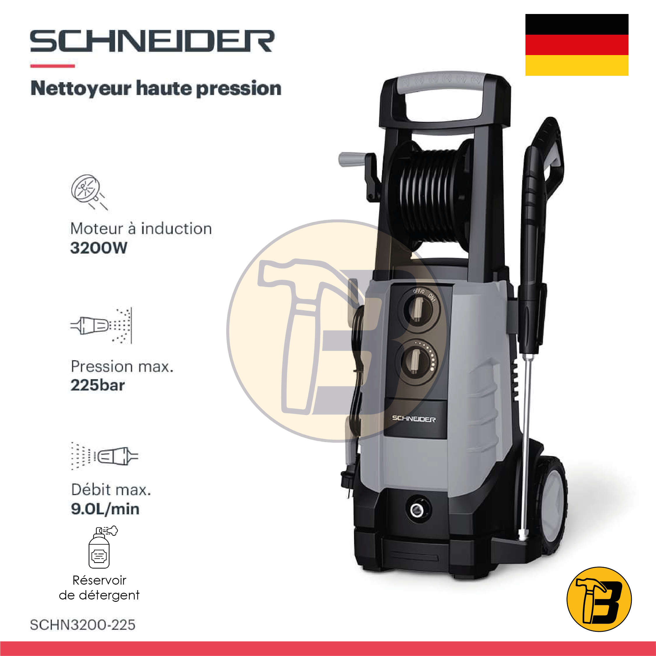 Nettoyeur A Haute Pression 225BAR 3200W SCHNEIDER
