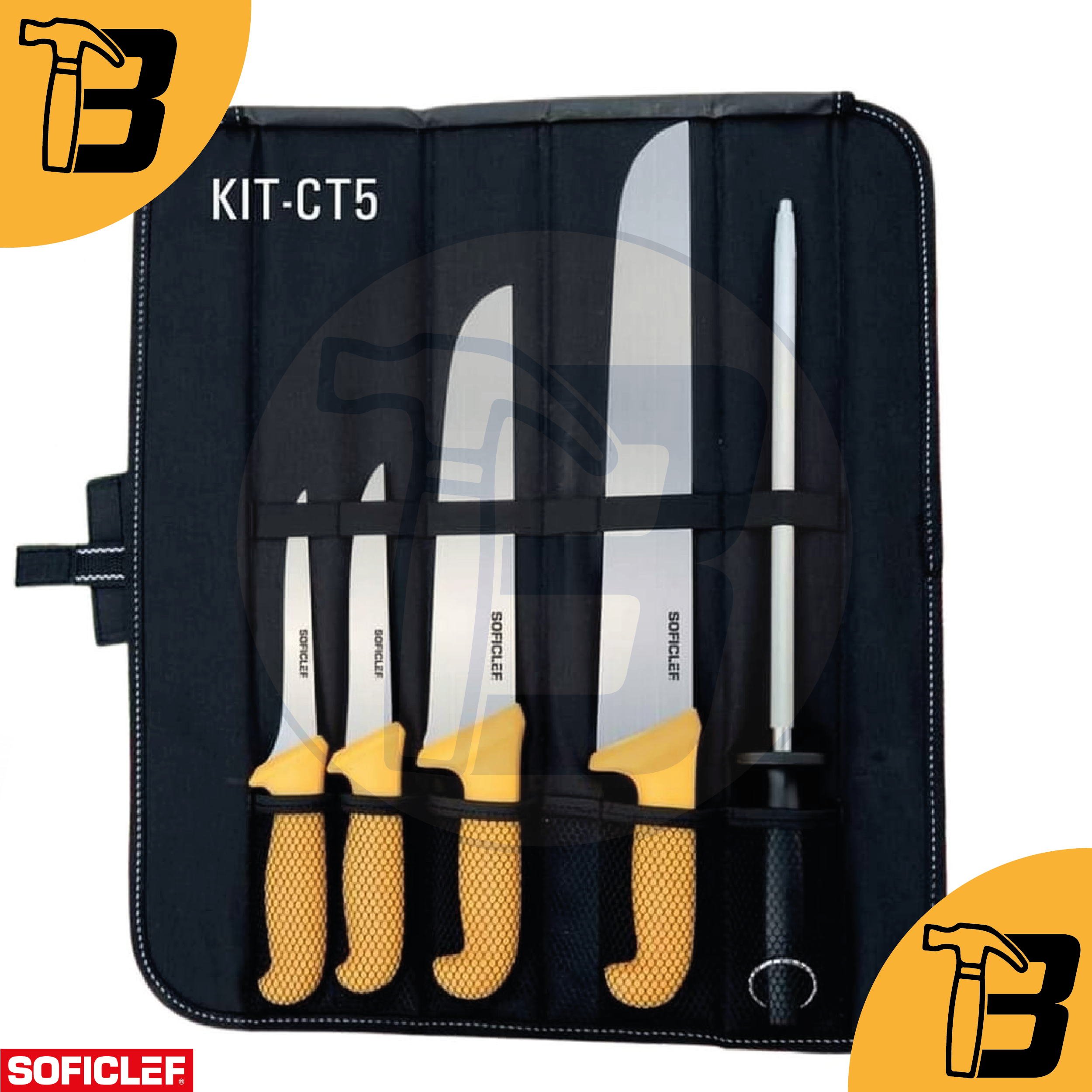 Pochette De 4 Couteau Inox Et Aiguiseure Soficlef