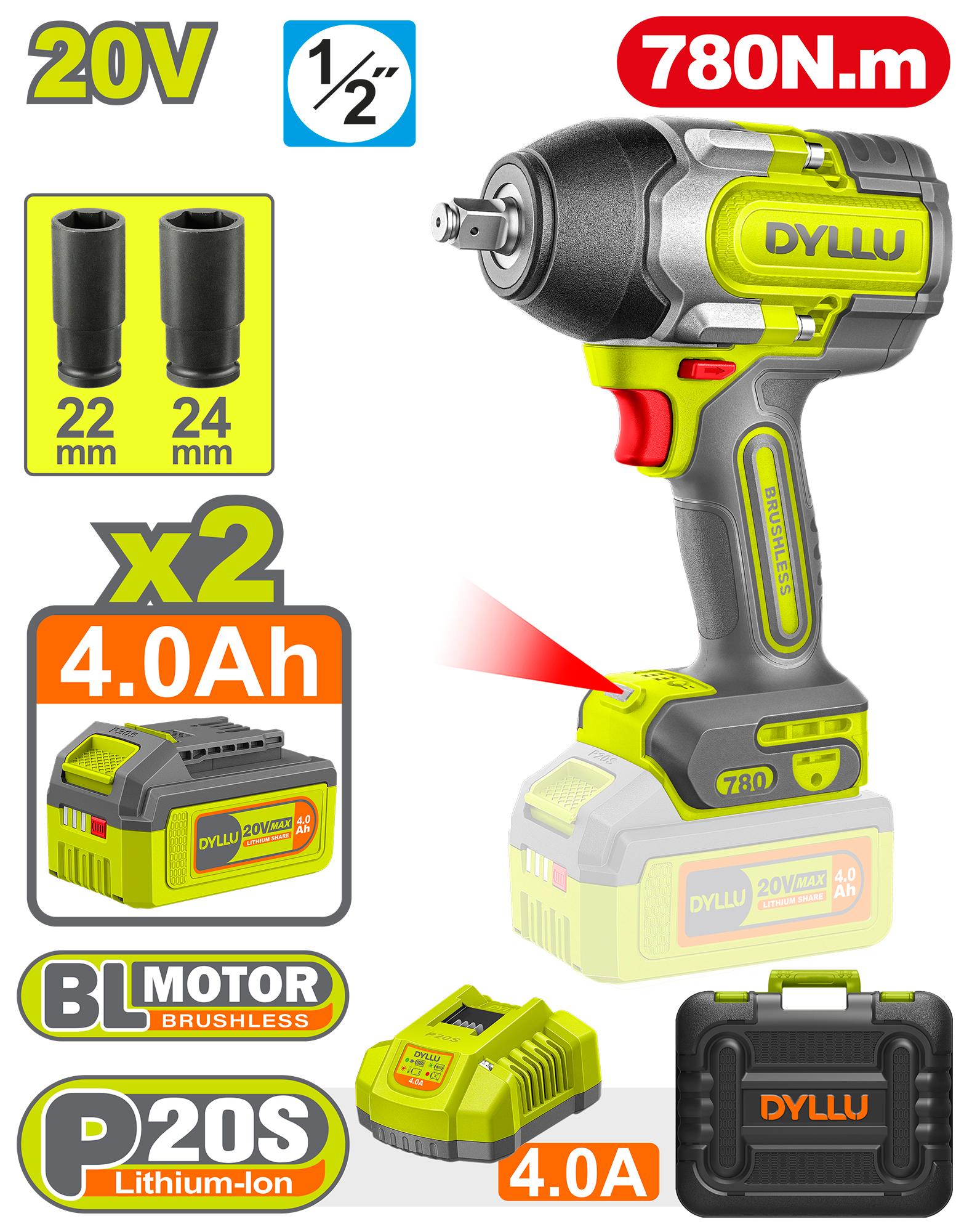 Clé à chocs sans fil 20V 4,0Ah 780Nm DTCD1B78 Dyllu