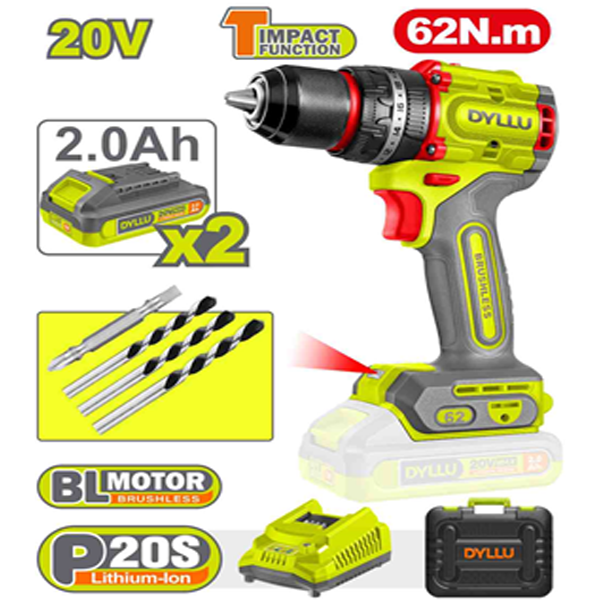 Perceuse à percussion compacte sans fil avec Moteur Brushless 20 V DTCDP6281 Dyllu